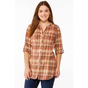 No Boundaries Juniors Plaid Button-Down Tunic Top Size L (11/13) Multicolor